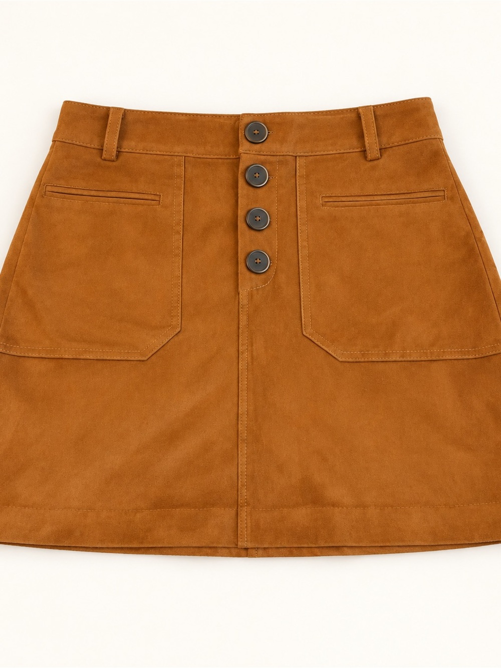 Zara TRF Cognac Suede-Look Button Front Mini Skirt Size 30